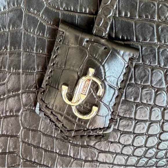 Jimmy Choo Black Croc-Embossed Leather Large Tote with Charm - Picture 9 of 12